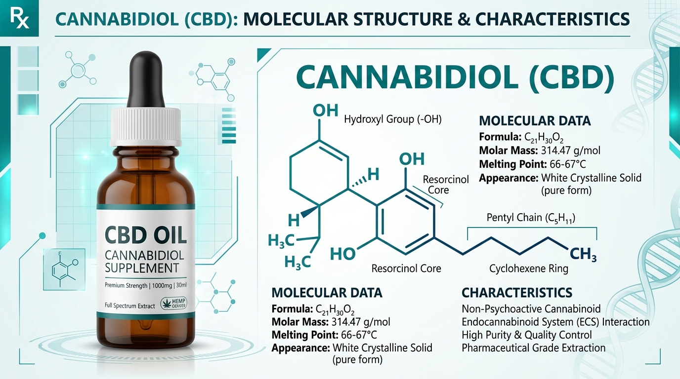 Frasco de &oacute;leo de CBD sobre fundo neutro