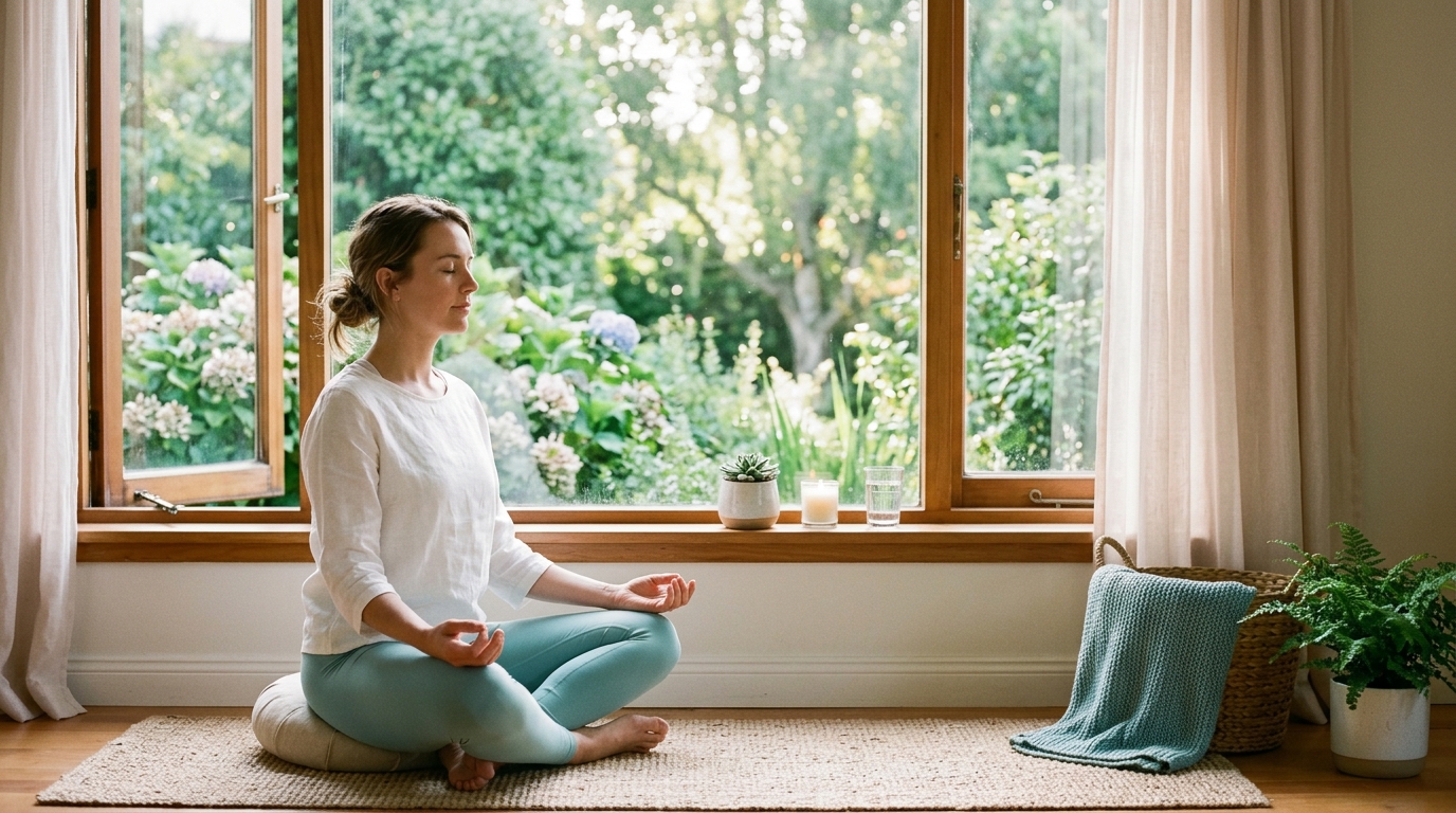 Pessoa praticando medita&ccedil;&atilde;o mindfulness para redu&ccedil;&atilde;o de estresse no Parkinson